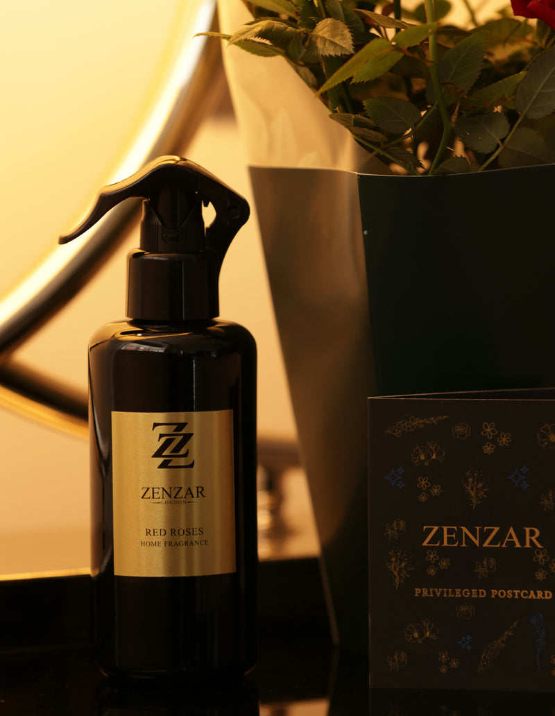 Premium Zenzar Red Roses Room Spray – black luxury bottle for refined ambiance